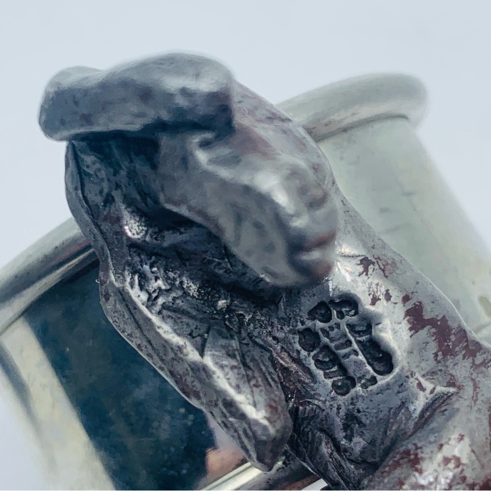 Vintage Pewter Dachshund Figural Napkin Rings Set of 2 Heavy Dog Decor 70's - Picture 13 of 15
